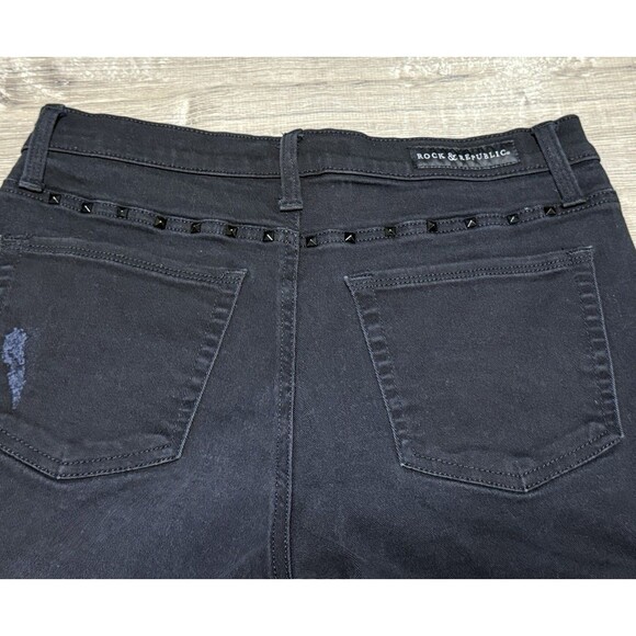 Rock & Republic Jean Shorts 6 Black Distressed Studded Festival Goth Grunge - Picture 5 of 9
